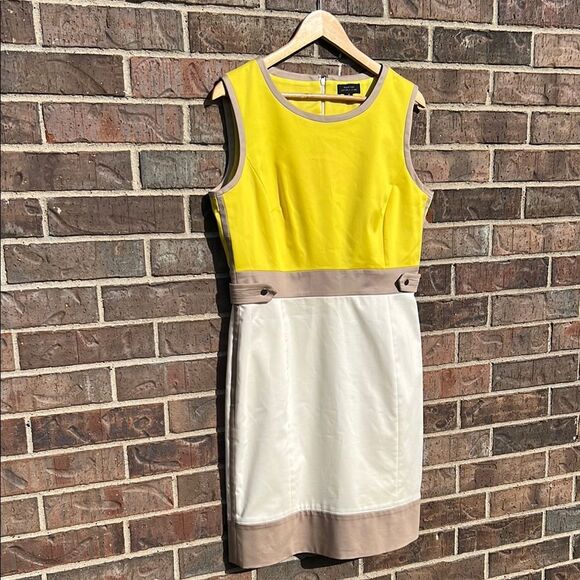 Tahari Arthur S Levine Colorblock Sleeveless Summer Dress Yellow and White 10 - Picture 8 of 16